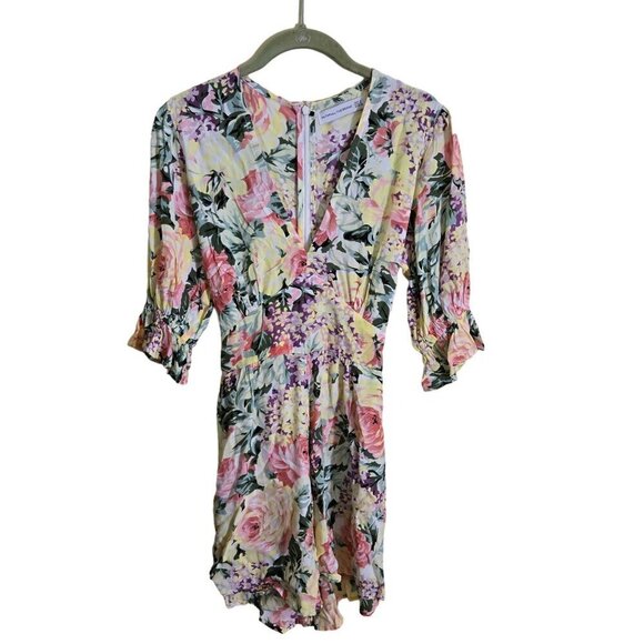 Anthropologie Faithfull Ana Floral Romper Tie Waist 3/4 Puff Sleeves Size 2 - Picture 2 of 12